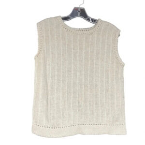 Handmade Cream Wool Cottagecore Boho Neutral Knitted Sweater Vest Size Medium